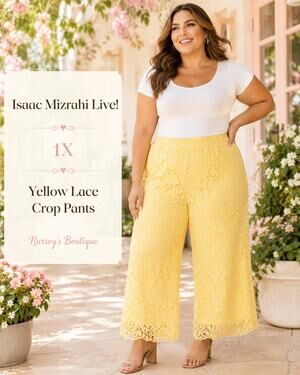 Isaac Mizrahi Live Yellow Lace Wide Leg Crop Pants 1X Lined